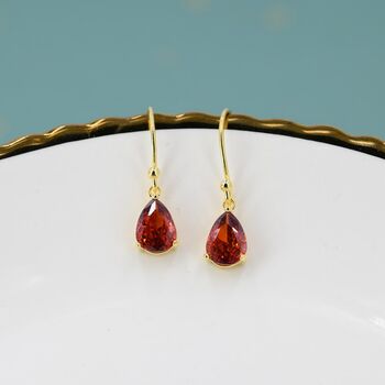 Sterling Silver Garnet Red Cz Droplet Drop Earrings, 3 of 12