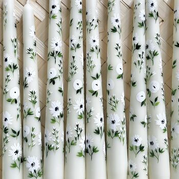 Hand Painted White Anemone Taper Candles, 3 of 12