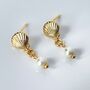 Gold Plated Shell And Pearl Stud Earrings, thumbnail 2 of 5