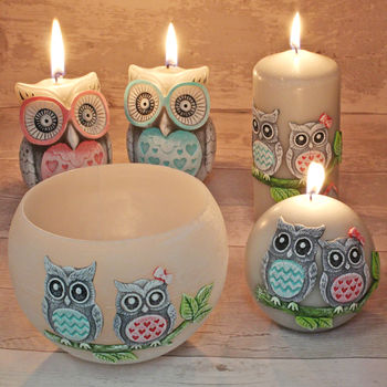 Owl Figure, Owls Couple Ball, Pillar, Tea Light Candles, 3 of 10