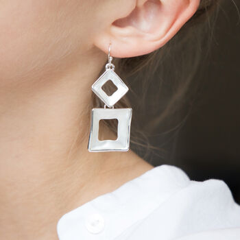 Dusky Pink And Grey Geometric Hollow Square Necklace, 4 of 5