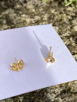 Tiny Daffodil Stud Earrings In Solid Gold, 3 of 5