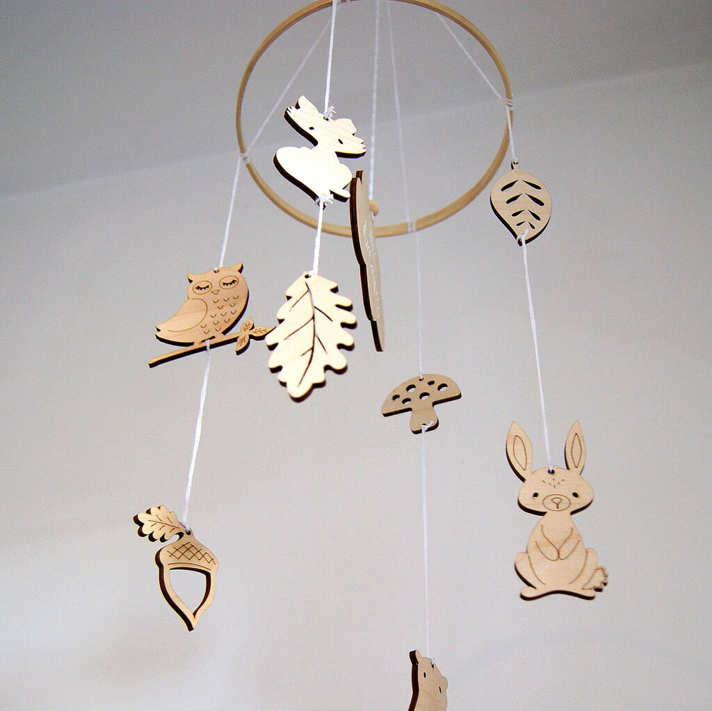 Whimsical Woodland Personalised Wooden Nursery Mobile By The