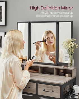 Dressing Table Set With Mirror, Stool, And Three Drawer, 6 of 11