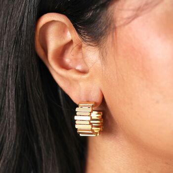Asymmetrical Layered Bar Hoop Earrings In Gold, 2 of 4