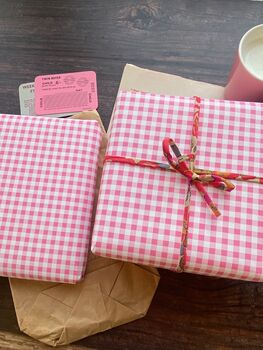 Pink Gingham Paper Fibre Wrapping/Patterned Paper Sheet, 5 of 12