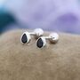 Sterling Silver Extra Tiny Black Cz Droplet Screw Back Earrings, thumbnail 1 of 10