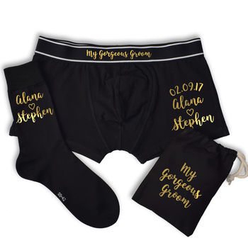 Personalised Groom's Date And Names Underwear Gift Set, 8 of 11