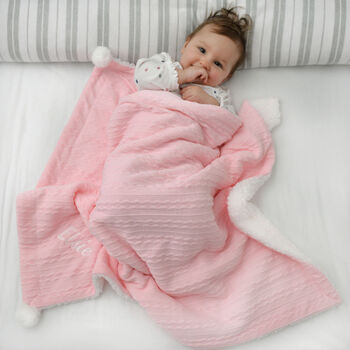 Personalised Twins Cable Knit Pom Pom Blankets, 8 of 12