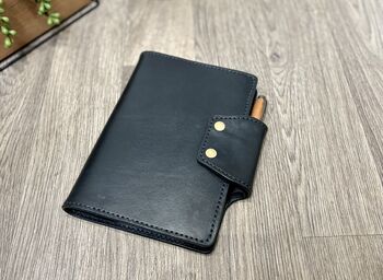 Black A5 Personalised Luxury Leather Journal Cover, Refillable Notebook, 4 of 12