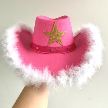 Personalised Hot Pink Fluffy Cowboy Hat, 7 of 7