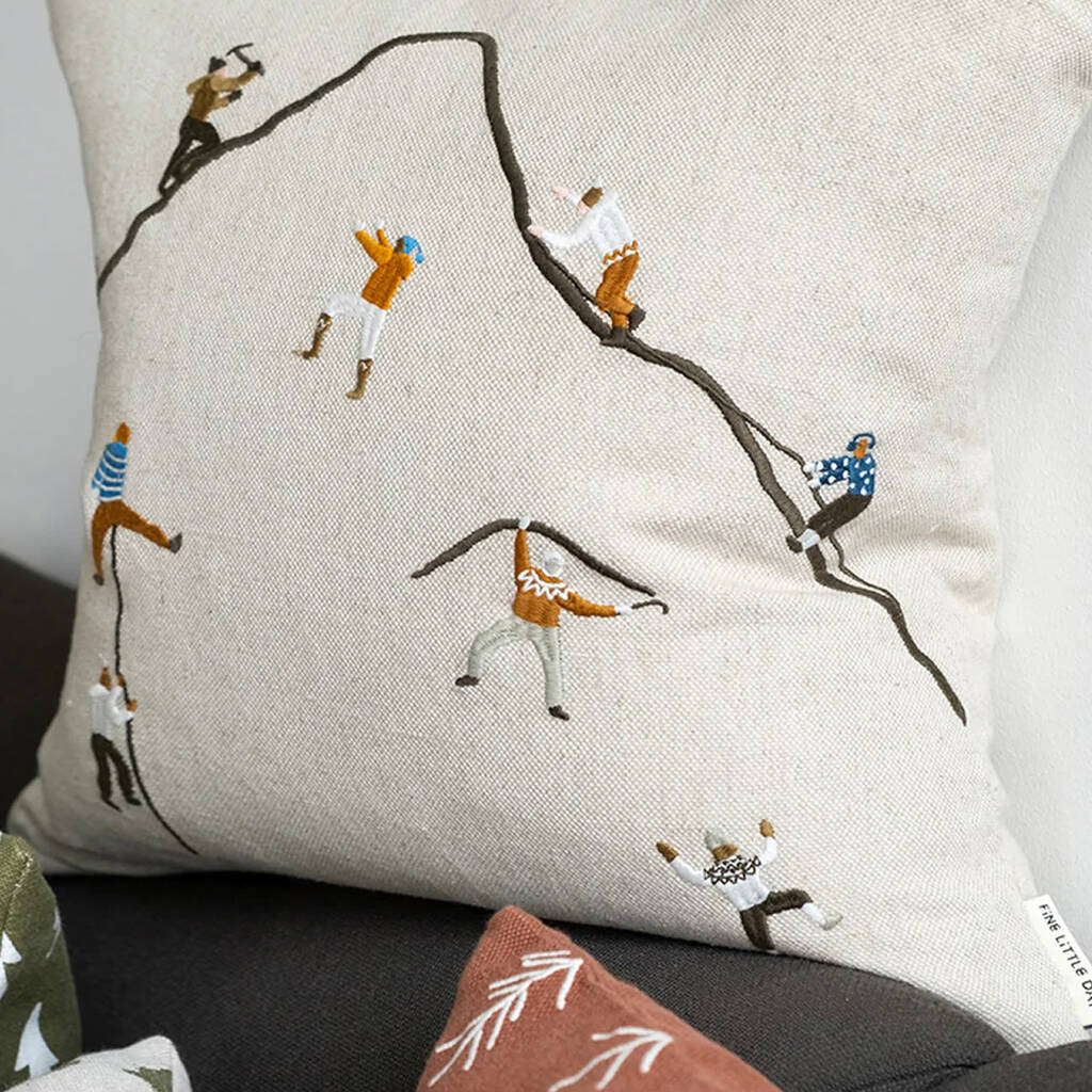 Mountain Climbers Embroidered Cushion Cover, 1 of 3