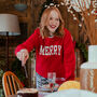 'Merry' College Christmas Jumper Sweatshirt, thumbnail 2 of 6