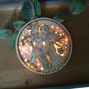 Radha Krishna Five Layer Wooden Light Up Ornament, 2 of 9