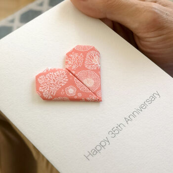 Personalised 35th Coral Anniversary Origami Heart Card, 3 of 7