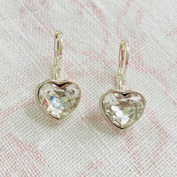 Silver Plated Diamanté Heart Drop Earrings, 3 of 4