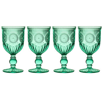 Set Of Four Turquoise Embossed Wine Glasses, 2 of 7