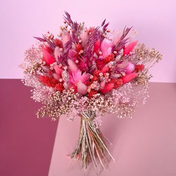 Bright Pink Dried Flower Bouquet With Bunny Tails, 3 of 4