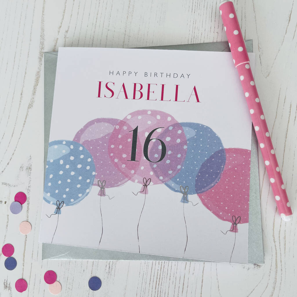 16th Birthday Balloon Personalised Card