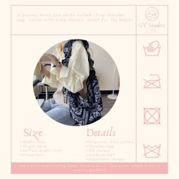 Black Paisley Lightweight Cotton Large Tote Bag, 7 of 8