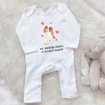 King Charles Cavalier Dog Sibling Personalised Babygrow, 5 of 8