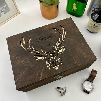 Stag Personalised Cufflink And Watch Box, 8 of 11