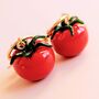 Tomato Charm Gold Plated Hoop Earrings, thumbnail 4 of 5