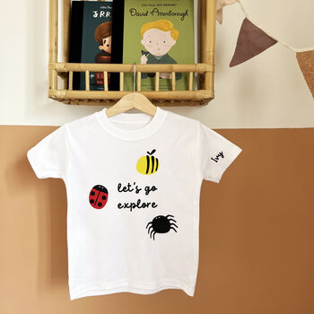 Personalised 'Let's Go Exlore' Bug T Shirt Or Babygrow, 2 of 4