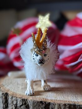 Christmas Snow Leopard Cake Topper Personalised, 4 of 6