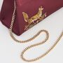 Fox And Mushroom Embroidered Burgundy Satin Tote, thumbnail 5 of 7