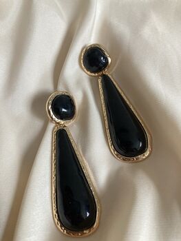 Geometric Resin Black Dangle Statement Earrings, 2 of 3