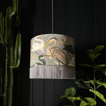 Grey Bird Song Velvet Lampshade With Fringing, 2 of 10