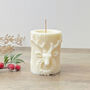 White Christmas Stag Pillar Candle Christmas Reindeer, thumbnail 1 of 10