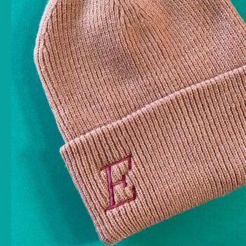 Embroidered Serif Initial Deep Cuff Beanie Hat, 8 of 9