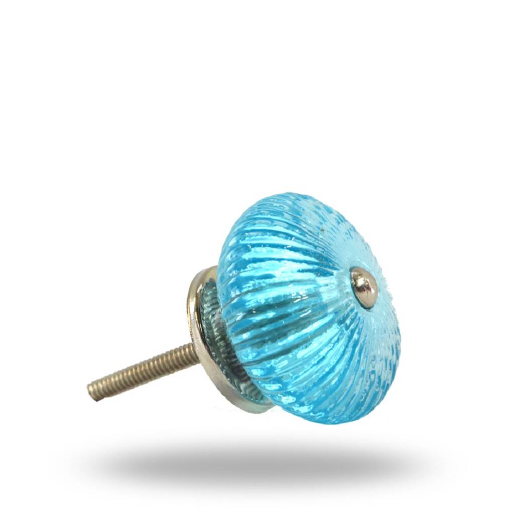 Ribbed Round Glass Blue Knob Set Of Six By TrincaFerro