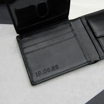 Personalised Black Men's Rfid Leather Trifold Wallet, 2 of 6
