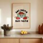 Eat Pasta Run Fasta Wall Print | Retro | Green And Cream, thumbnail 1 of 3