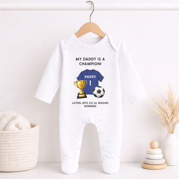 Personalised Daddy Football Champion Baby Outfit, 3 of 8