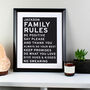 Personalised Family Rules Typography Black Framed Print, thumbnail 2 of 3
