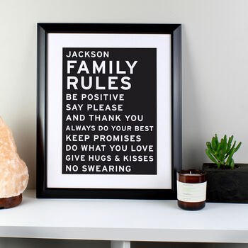 Personalised Family Rules Typography Black Framed Print, 2 of 3