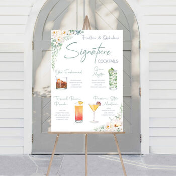 Wedding Custom Cocktail Sign White Floral, 4 of 11