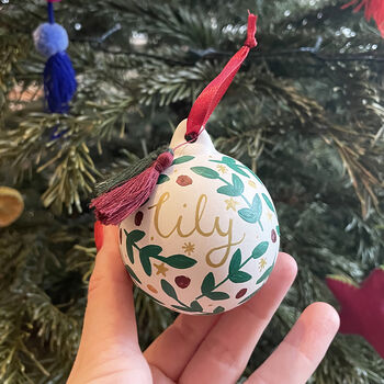 Personalised Botanical Hand Painted Ceramic Bauble, 2 of 4