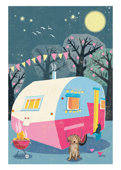 Pink Caravan And Dog Outdoors Blank Card, 2 of 3