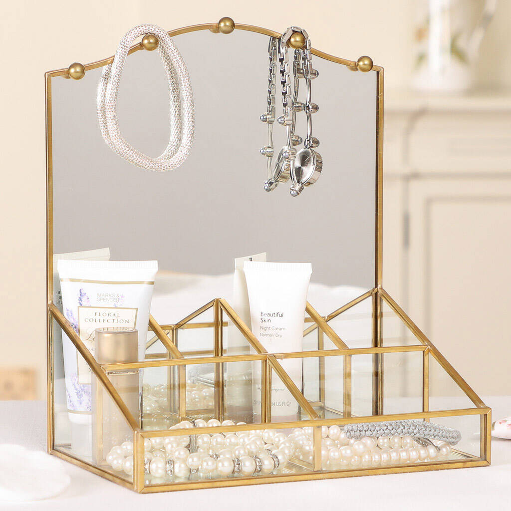 Personalised Gold Mirror Jewellery Stand And Tray By Dibor 