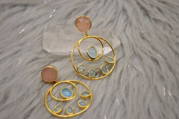 Raw Rose Quartz, Aqua Chalcedony Gold Earrings, 7 of 7