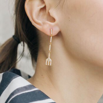 Gold Plated Long Forks Earrings With Crystals, 3 of 4