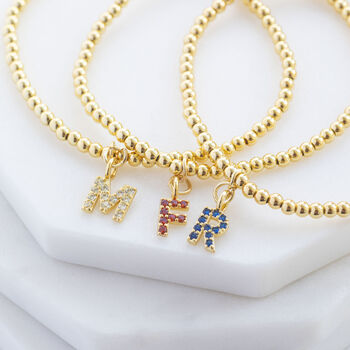 Gold Plated Beaded Bracelet With Birthstone Initial, 2 of 6