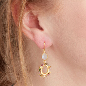 Moonstone Teardrop Tourmaline Beaded Drop Earrings, 2 of 8