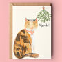 Christmas Kisses Mistletoe Cat Card, thumbnail 1 of 2