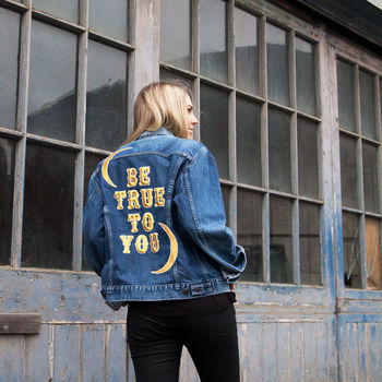 'Be True To You' Embroidered Denim Jacket, 3 of 4